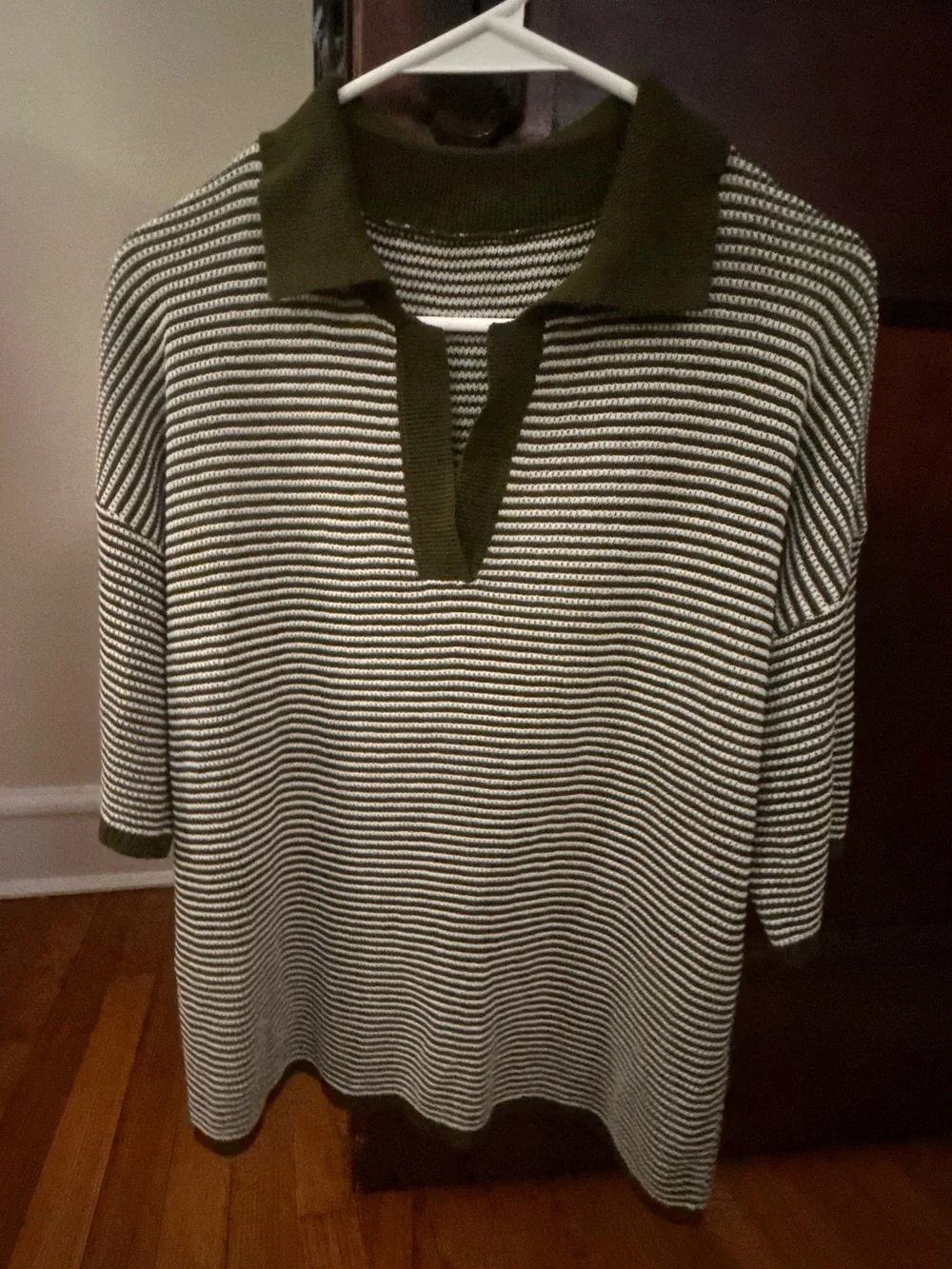 Striped Knit Lounge Matching Set - Beach Knitted Set in Green and Cream size S/M
